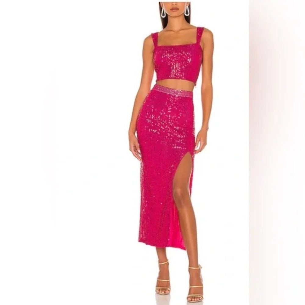 SAYLOR Pink Sequin Midi Dress